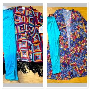 NWT LulaRoe Sarah Cardigan Monroe Leggings OS floral Geometric Solid Fringe